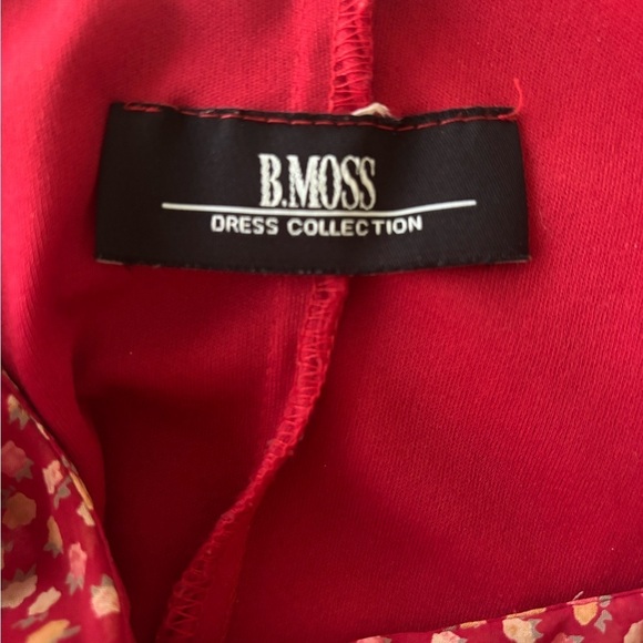 Vtg B.Moss Red Ditsy Floral Ruffle V-Neck Dress Feminine Romantic Sz M - Picture 5 of 5